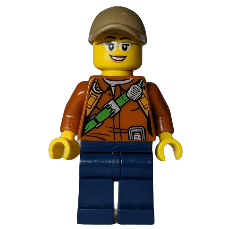 Lego Explorer, Shirt with Radio and Green Belt, Dark Tan Cap, Glasses, Woman