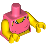 Lego Torso Crop Top with Bare Midriff Print, Yellow Arms and Hands / Coral
