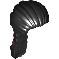 Lego Hair Long with Thick Braid and Dark Red/Silver Bands print / Black