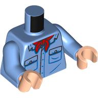 Lego Torso Shirt, Pockets, Red Neckerchief Print, Medium Blue Arms, Light Nougat Hands / Medium Blue