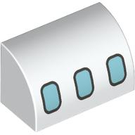 Lego Brick Curved 1 x 2 x 1 No Studs with Airplane Windows print / White