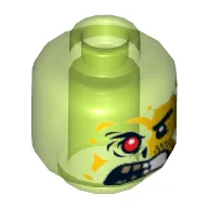Minifig Head Acid Adam, Split Face Angry, Yellow Left Side, Burned Right Side with Red Eye Print [Hollow Stud] / Trans-Bright Green