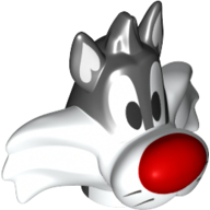 Lego Minifig Head Special, Red Noes, White Mouth print (Sylvester) / Black