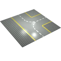 Baseplate 32 x 32 with 9-Stud T Intersection with Yellow Lines Print / Light Gray