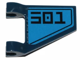 Flag 2 x 2 Trapezoid with Flat Edge with Black Stylized '501' on Blue Background Pattern Model Left Side (Sticker) - Set 75280
