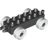 Lego Duplo Car Base 2 x 6 with Fake Bolts, Open Hitch End and White Wheels / Black