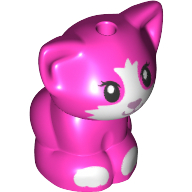 Lego Animal, Cat, Kitten Sitting with Medium Lavender Nose, White Face and Paws print / Dark Pink