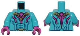 Torso Armor with Gold Shoulder Pads, Magenta Armor Plates and Black Muscles Outline Pattern / Dark Turquoise Arms / Magenta Hands