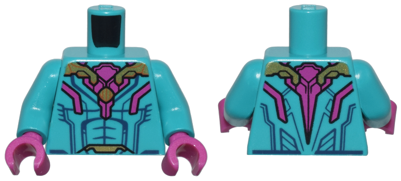 Lego Torso Armor with Gold Shoulder Pads, Magenta Armor Plates and Black Muscles Outline Pattern / Dark Turquoise Arms / Magenta Hands