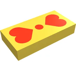 Tile 1 x 2 with Red Hearts Print Scala Jewelry / Yellow
