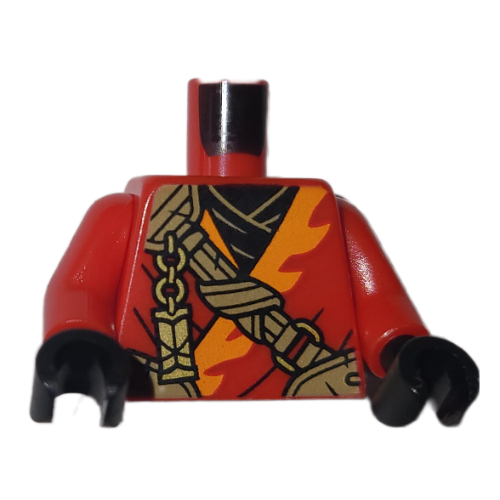 Lego Torso, Ninja Robes, Orange Trim, Gold Strap print, Red Arms, Black Hands / Red