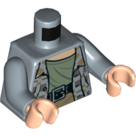 Lego Torso Jacket, Open over Sand Green Undershirt, Black Belt, and Dark Tan Waist Print, Sand Blue Arms, Light Nougat Hands / Sand Blue