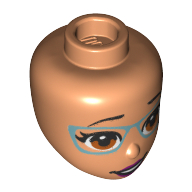 Lego Minidoll Head Brown Eyes, Dark Turquoise Glasses print / Nougat