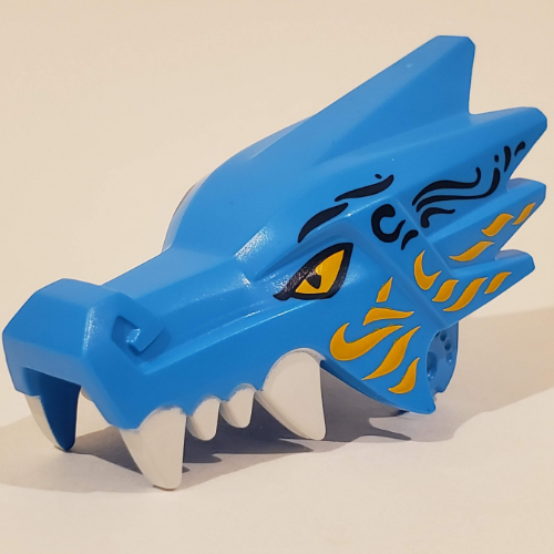 Lego Creature Body Part, Dragon Head Upper Jaw with White Teeth, Yellow Eyes, Yellow/Dark Blue Markings print