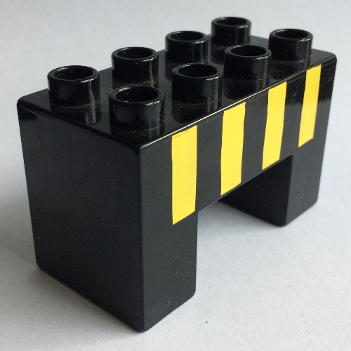 Lego Duplo Brick 2 x 4 x 2 with 2 x 2 Square Arch with Four Yellow Stripes Print