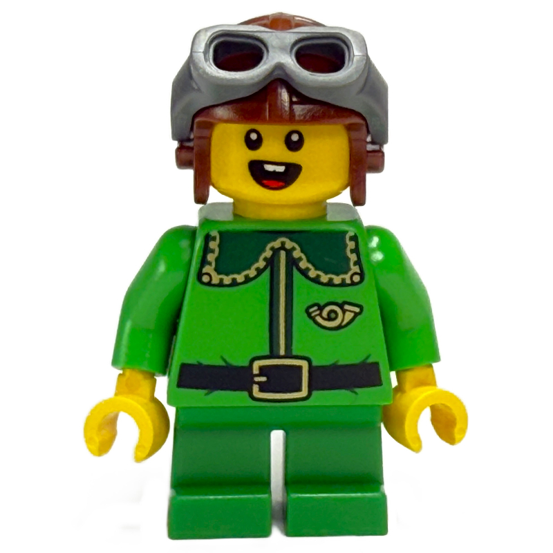 Lego Elf / Postal Elf - Bright Green Torso, Green Legs, Aviator Hat