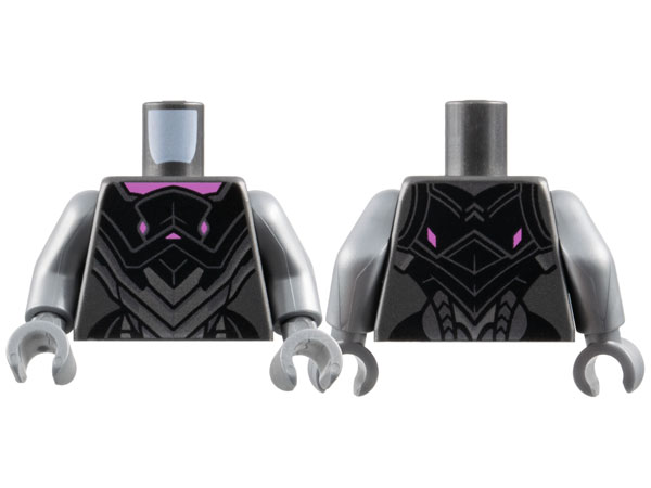 Lego Torso Armor with Silver and Dark Silver Chevron Plates and Dark Pink Trim Pattern / Flat Silver Arms / Flat Silver Hands