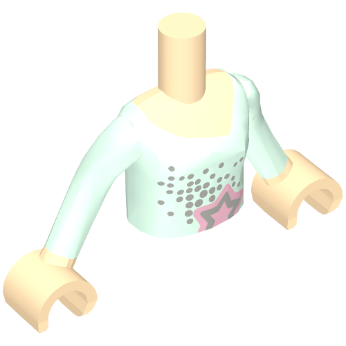 Lego Minidoll Torso Girl with Light Aqua Long Sleeve Blouse with Dots and Star Print, Light Nougat Hands / Light Nougat