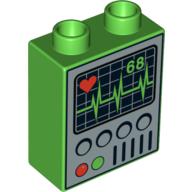Lego Duplo Brick 1 x 2 x 2 with Heart Monitor (EKG) Print / Bright Green