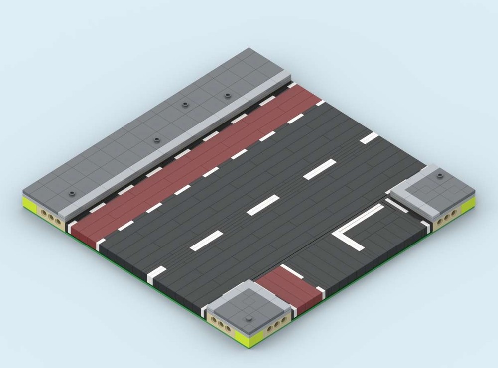 Lego MILS Road T-Intersection 20 Studs Wide with Bike Path on the far Side and a way out