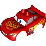 Duplo Car Body 2 Top Studs and Spoiler with Lightning McQueen Rust-Eze and Wide Smile Print / Red