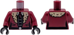 Torso Coat with Scarf, Tan Fur, Black Pockets and Belt with Silver Buckle over Black Dress Top with Buttons and Light Bluish Gray Decoration Pattern / Dark Red Arms / Black Hands / Dark Red