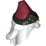 Lego Hair and Hat, Long Wavy Hair, Dark Red Hat with Black Band pattern, Gold Stars print