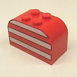 Brick Curved 2 x 4 x 2 Double with White Stripes Print / Red