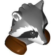 Lego Minifig Head Special, Raccoon with Reddish Brown Shoulder Pads Print (Rocket) / Dark Bluish Gray
