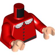 Lego Torso, Dress, White Collar, Black Buttons, Belt print, Red Arms, Light Nougat Hands / Red