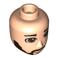 Lego Minidoll Head Male Dark Brown Beard, Brown Eyes print / Light Nougat