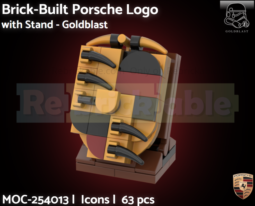 Lego Brick-Built Porsche Logo with Stand