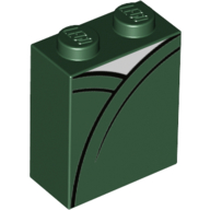 Lego Brick 1 x 2 x 2 with Inside Stud Holder with White Shirt under Dark Green Robe print / Dark Green