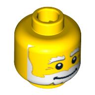 Lego Minifig Head Lawn Gnome, White Beard, White Bushy Eyebrows, Smile, White Pupils Print [Blocked Open Stud] / Yellow