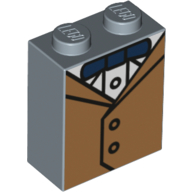 Lego Brick 1 x 2 x 2 with Inside Stud Holder with Jacket/Vest, White Shirt, Dark Blue Bow Tie print / Sand Blue