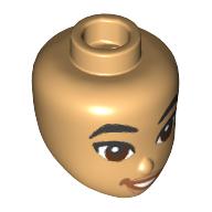 Lego Minidoll Head with Black Eyebrows, Reddish Brown Eyes, Open Mouth Smile, Dark Orange Lips print / Warm Tan