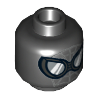 Lego Minifig Head Spider-Man Noir, Webbing, Pearl Titanium Goggles Print / Black