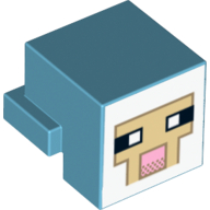 Lego Minifig Head Special, Cube with Rear Ledge, Pixelated White and Tan Face, Dark Tan Outline with Pink Mouth Print / Medium Azure