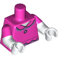 Lego Torso, Dual Molded Arms, Shirt with Collar, Lavender Ruffles and Button Print, Dark Pink Sleeves Pattern, White Arms and Hands / Dark Pink