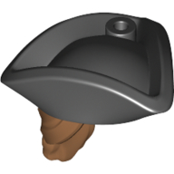 Lego Hair and Hat, Pirate Hat Tricorne Black with Ponytail / Medium Nougat