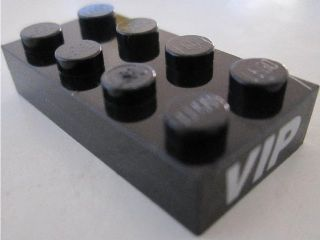 Lego Stickered Assembly 4 x 2 x 2/3 with 'VIP' on Black Background Pattern on Both Ends (Stickers) - Set 8495