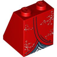 Lego Brick Sloped 65° 2 x 2 x 2 with Bottom Tube with Kimono Print / Red