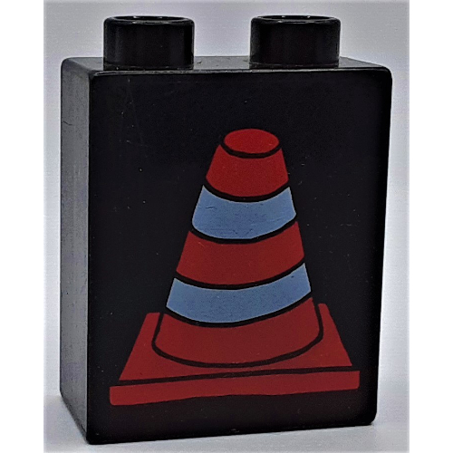 Lego Duplo Brick 1 x 2 x 2 with Construction Cone 2 Print / Black