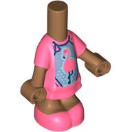 Lego Microdoll Body Short Dress Coral with Flamingo on Metal Blue Background print / Medium Nougat