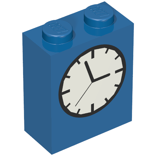 Lego Brick 1 x 2 x 2 with Inside Axle Holder with Clock Face Print / Blue