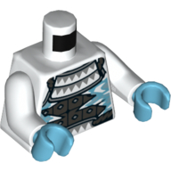Lego Torso Armor, Dark Bluish Gray Breastplate, Icicles Print, White Arms, Medium Azure Hands / White