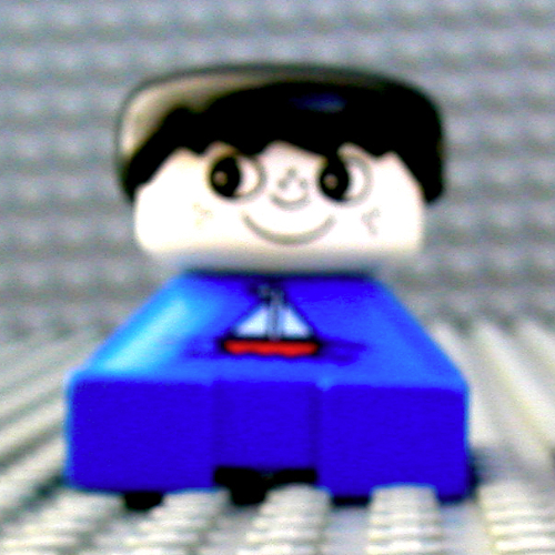Lego Duplo 2 x 2 x 2 Figure Brick, Spiky Bangs, White Heads, Black Hair, Sailboat Print / Blue