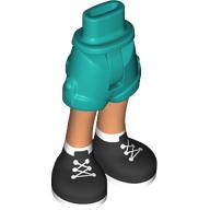 Lego Minidoll Hips and Shorts with Nougat Legs, Black Boots, White Laces, Soles print / Dark Turquoise