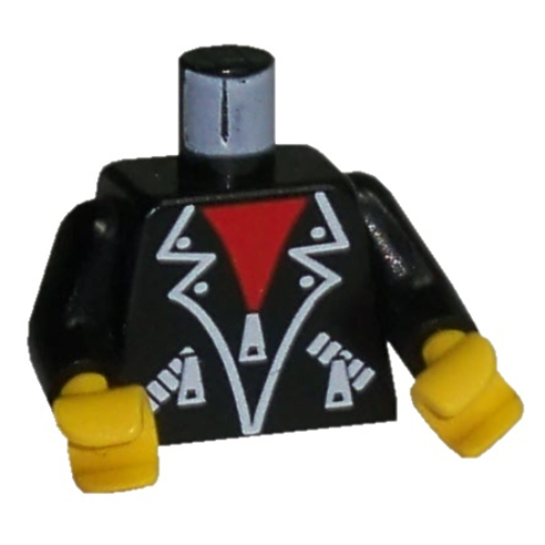 Lego Torso Leather Jacket, Zipper, Red Neck Print, Black Arms, Yellow Hands / Black