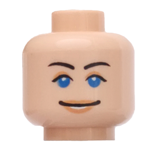 Lego Minifig Head Marion Ravenwood, Dual Sided, Blue Eyes with Brown Eyebrows Scared / Smile Print [Blocked Open Stud] / Light Nougat